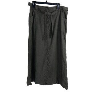 Caroll Womens Skirt Size 44 Green Cargo Maxi Belted Pockets Pure Linen